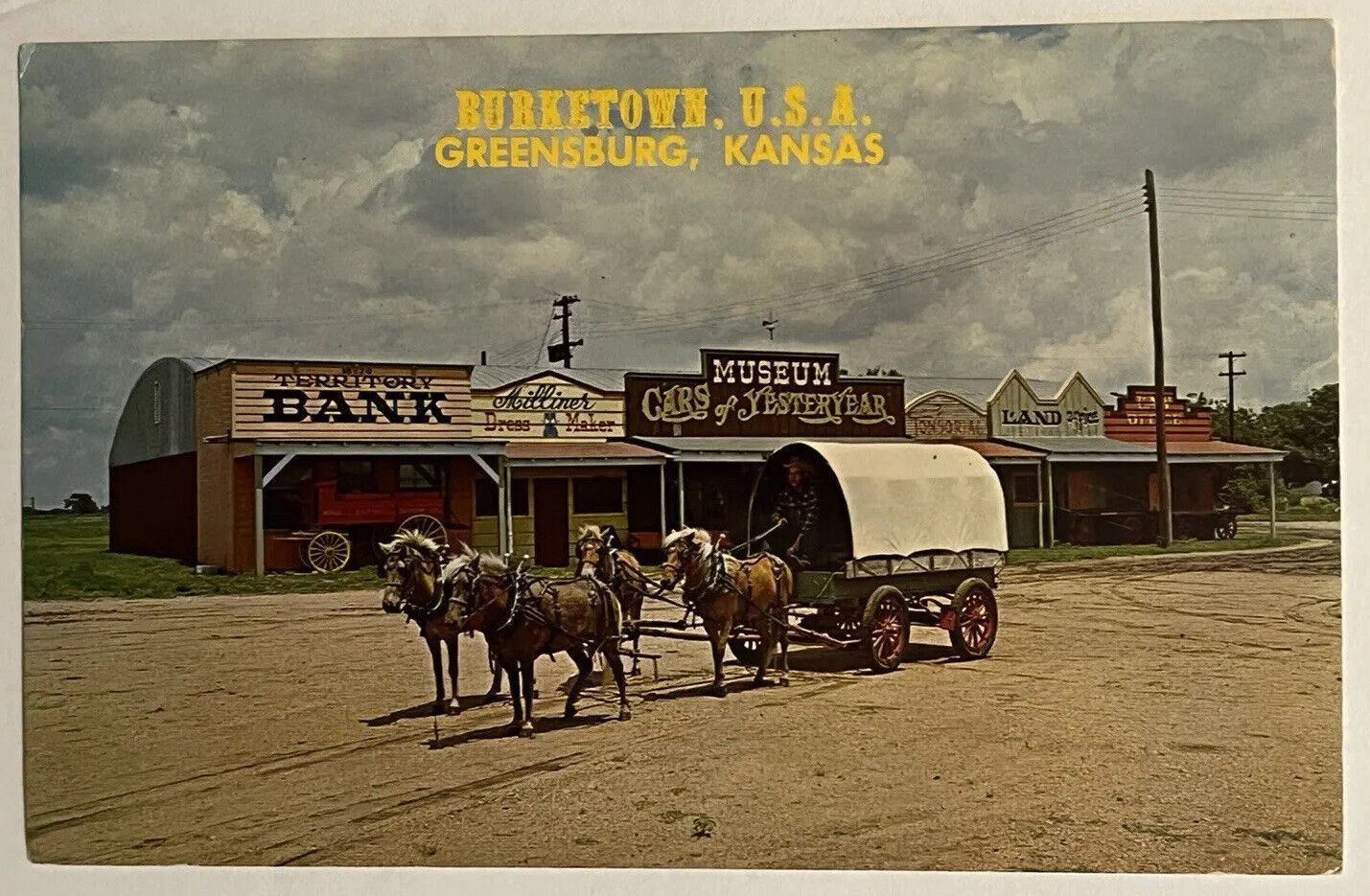 Burketown Greensburg Kansas Covered Wagon Horses Museum Postcard