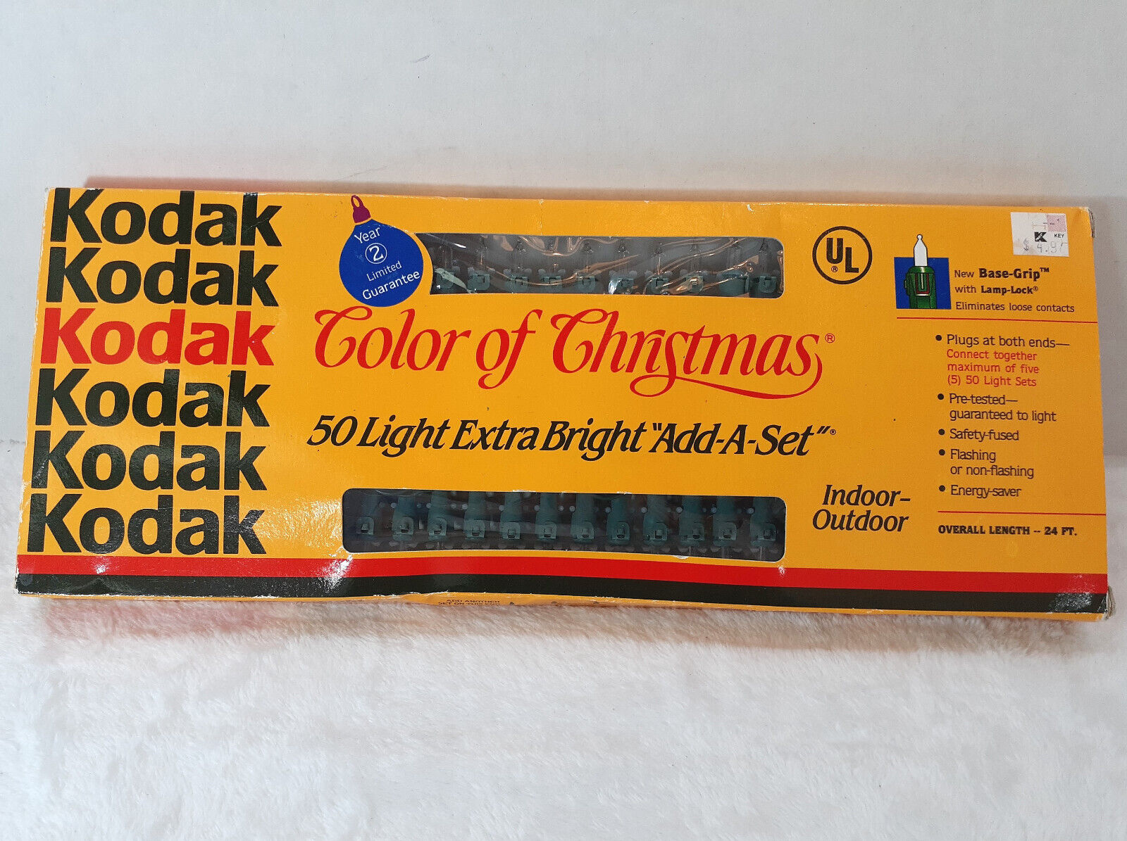 Vintage Kodak Color Of Christmas 50 Extra Bright Add-A-Set Lights Clear NOS New