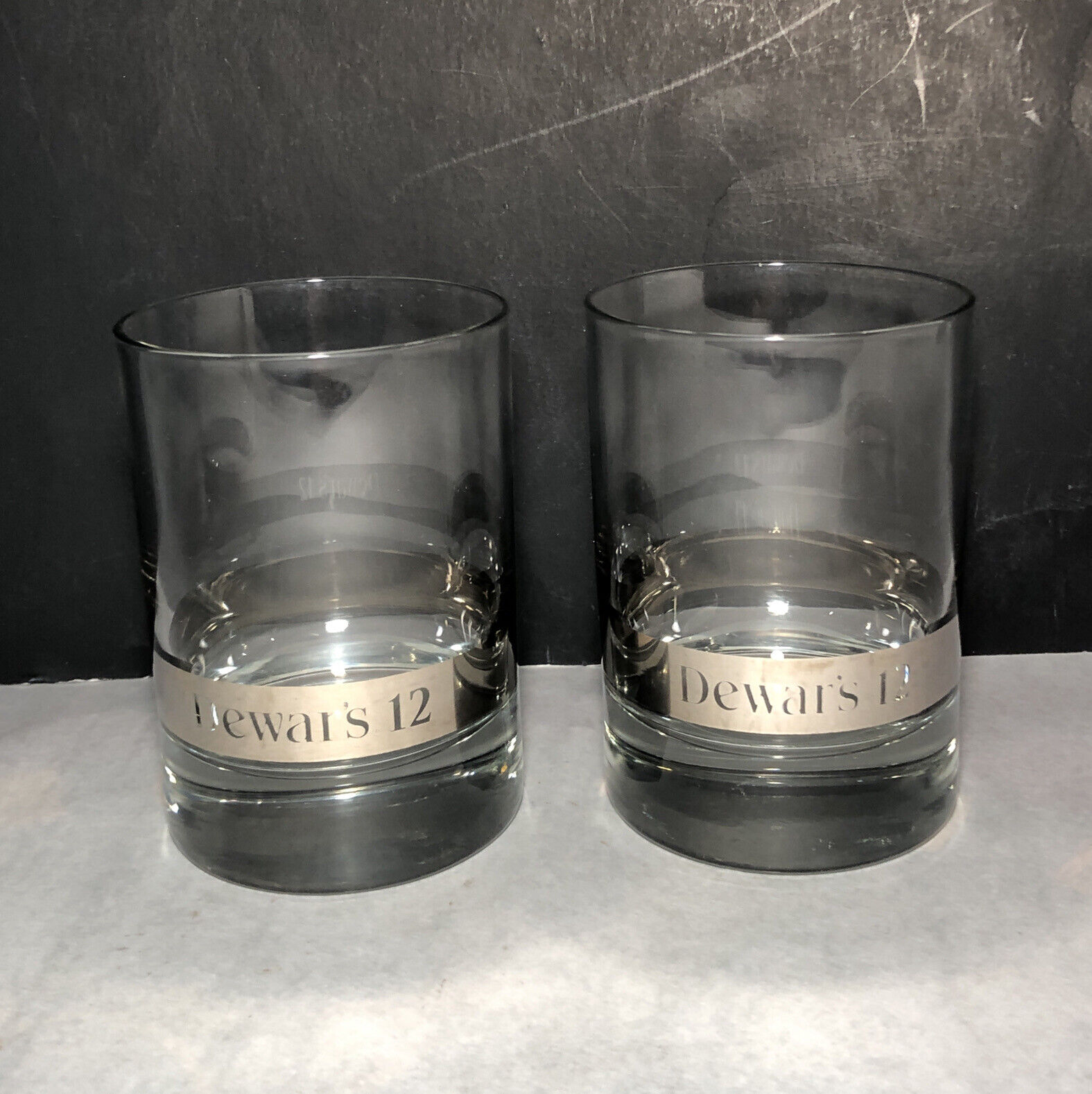 DEWAR'S 12 Silver Stripe Rocks Glasses Set (2) lowball Scotch Whiskey Glasses.