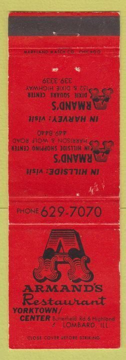 Matchbook Cover - Armand\'s Restaurant Lombard IL