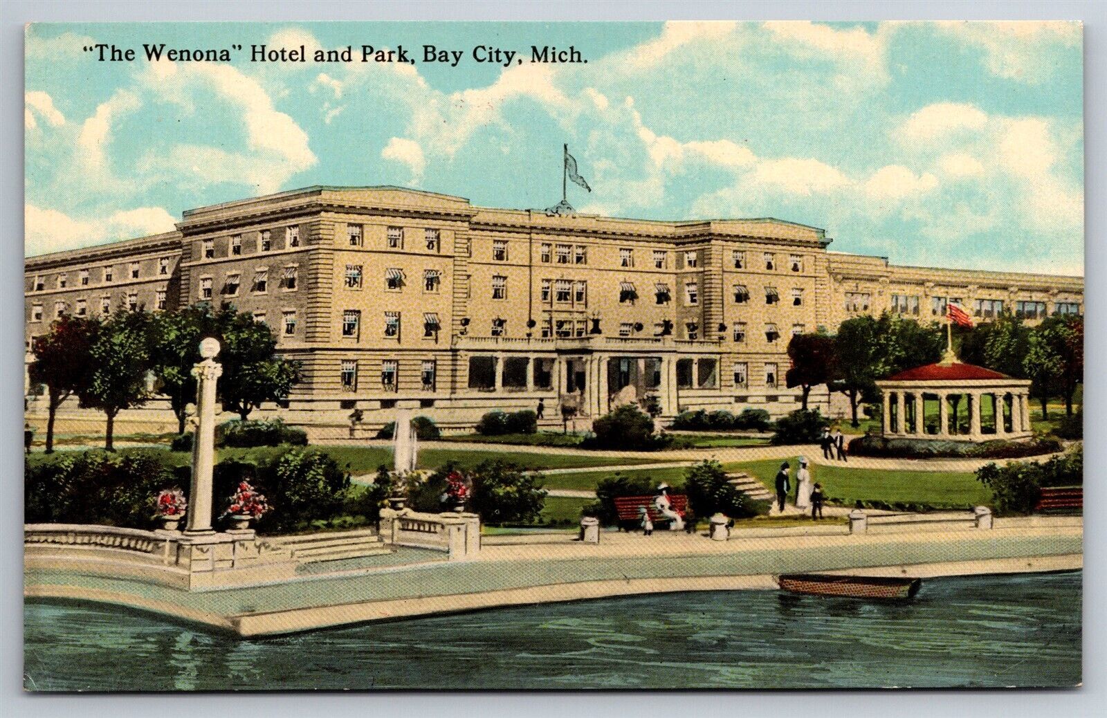 The Wenona Hotel & Park Bay City MI C1920\'s Postcard C19
