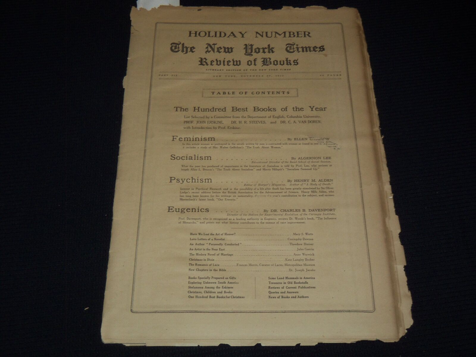1913 NOVEMBER 30 NEW YORK TIMES REVIEW OF BOOKS - HOLIDAY NUMBER - NP 2152W