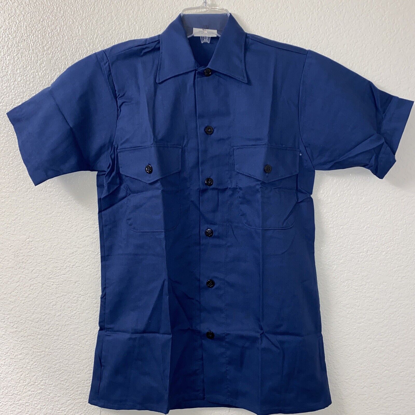 Vintage NEW Deadstock US NAVY USN Men's Blue Poly/Cotton Utility Shirt ~ Small