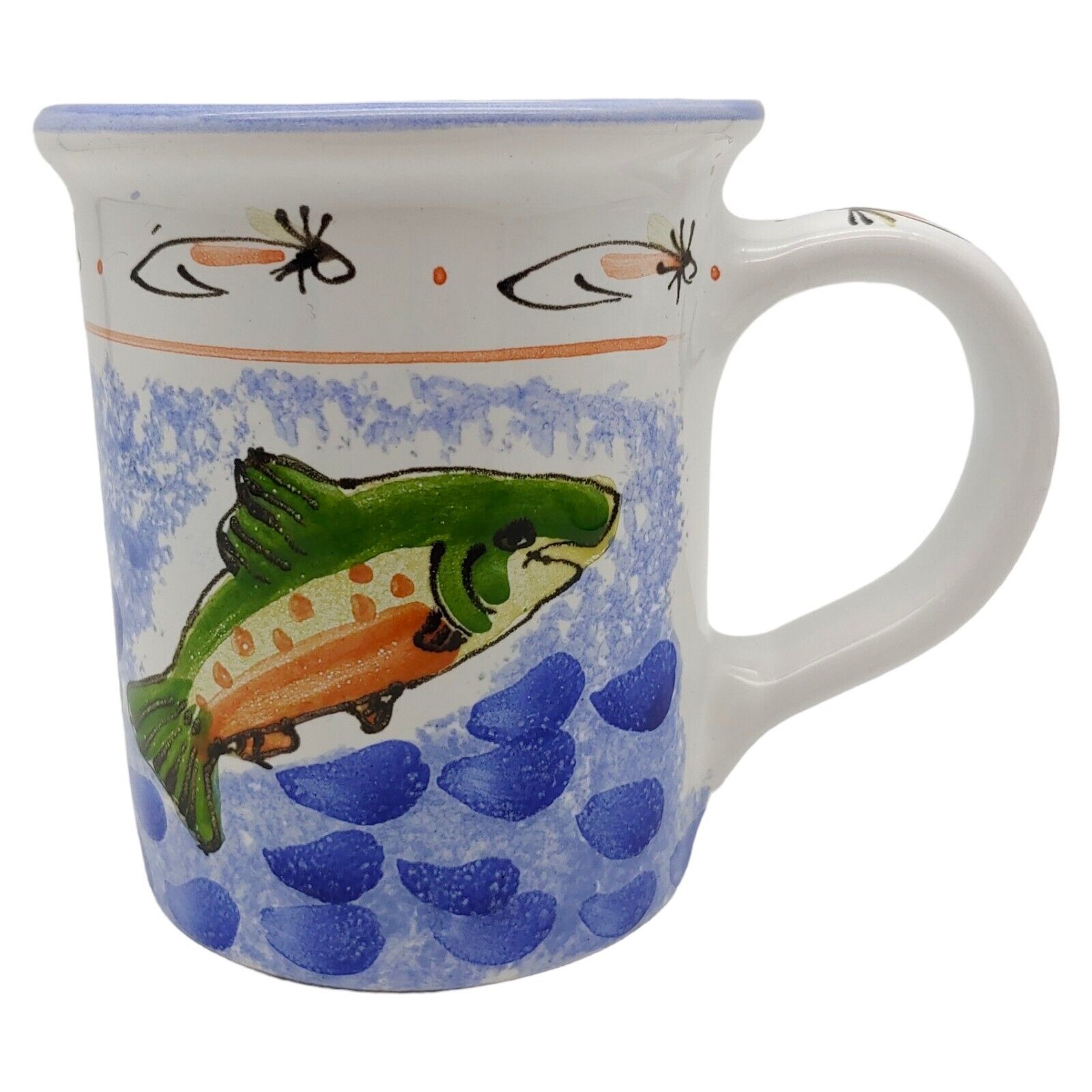 Hand Painted Fishing Coffee Mug - 16oz Large Rainbow Trout Fish Lures Nautical
