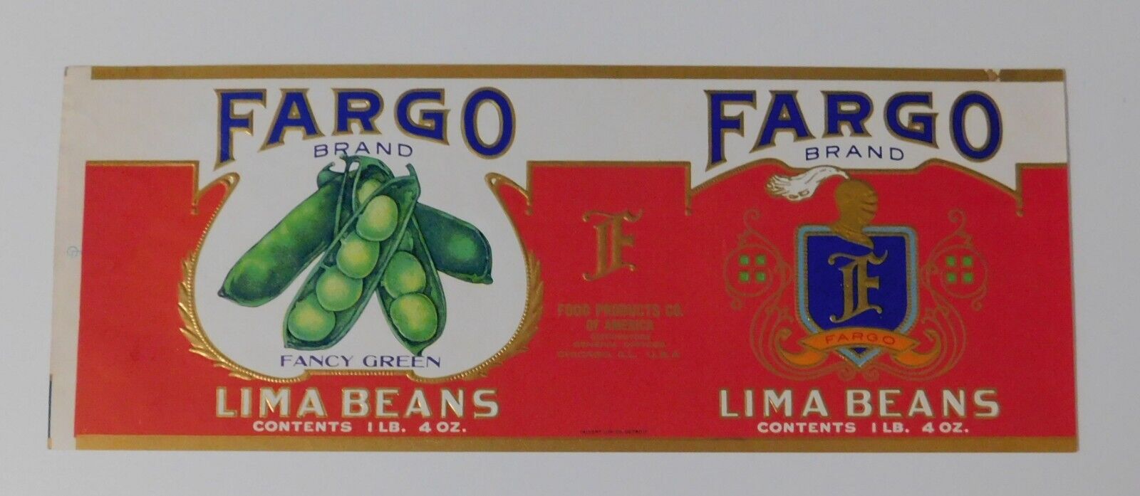 Vintage  Fargo Brand Lima Beans  Can label, Chicago