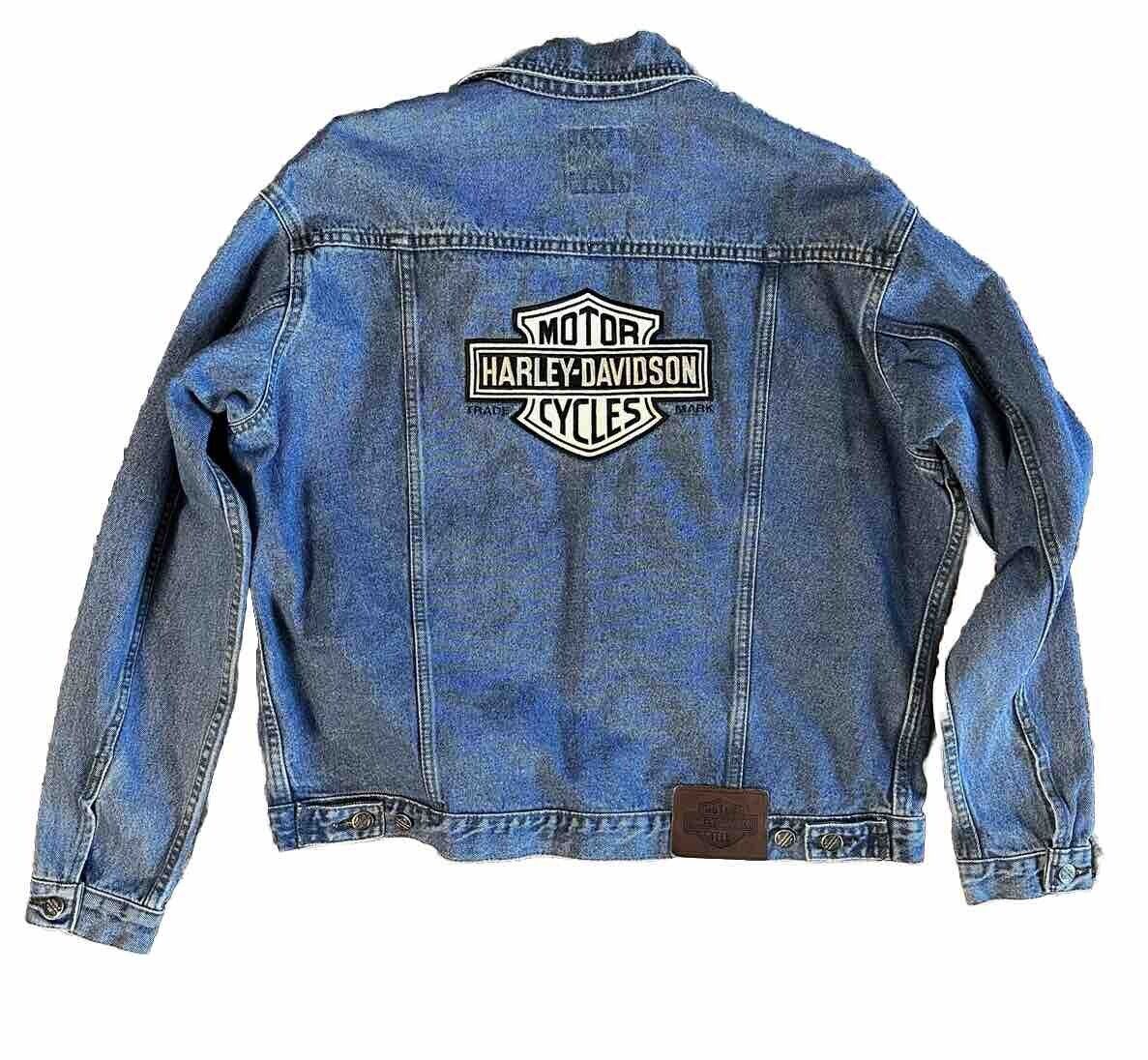 Vintage Harley Davidson Denim Jacket Mens S Biker Blues Trucker Jean Embroidered