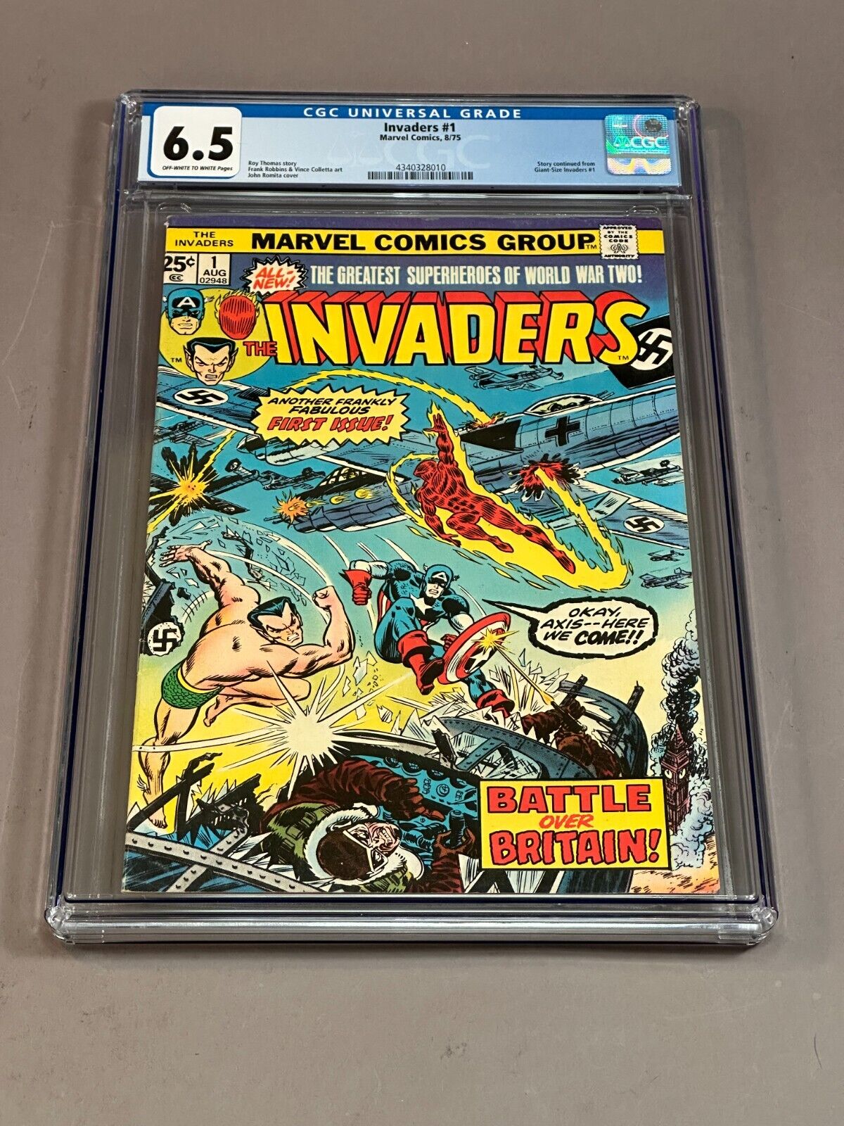 Marvel Comics The Invaders # 1 comic CGC slabbed and graded 6.5