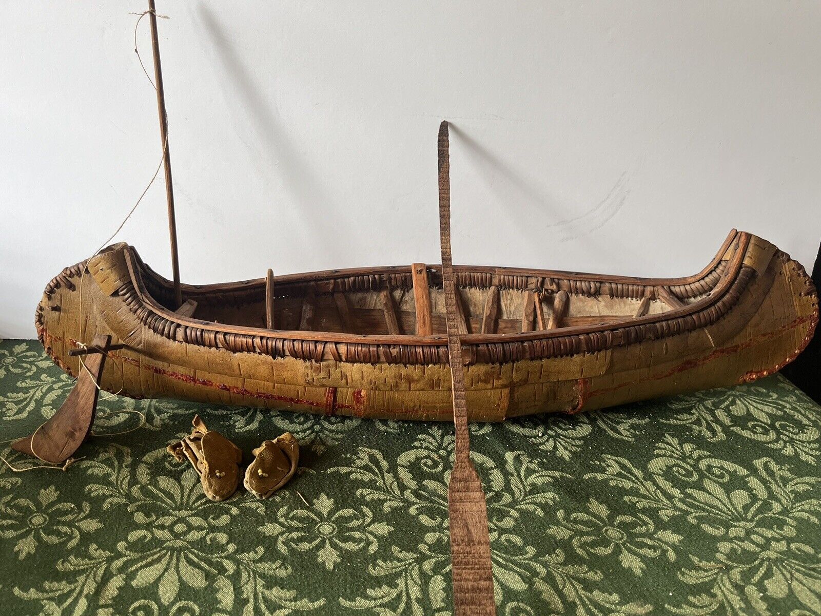 VTG RARE Native American Handcrafted Birch Canoe 22” Model Folk Art