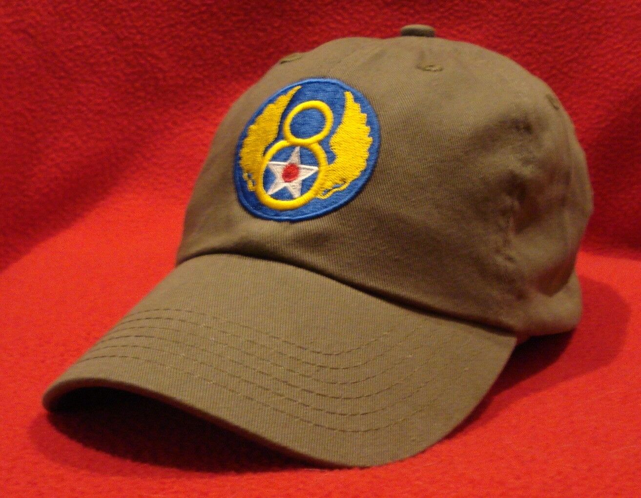 WWII U.S Eighth 8th Air Force emblem Aviator BALL CAP, OD green low-profile hat