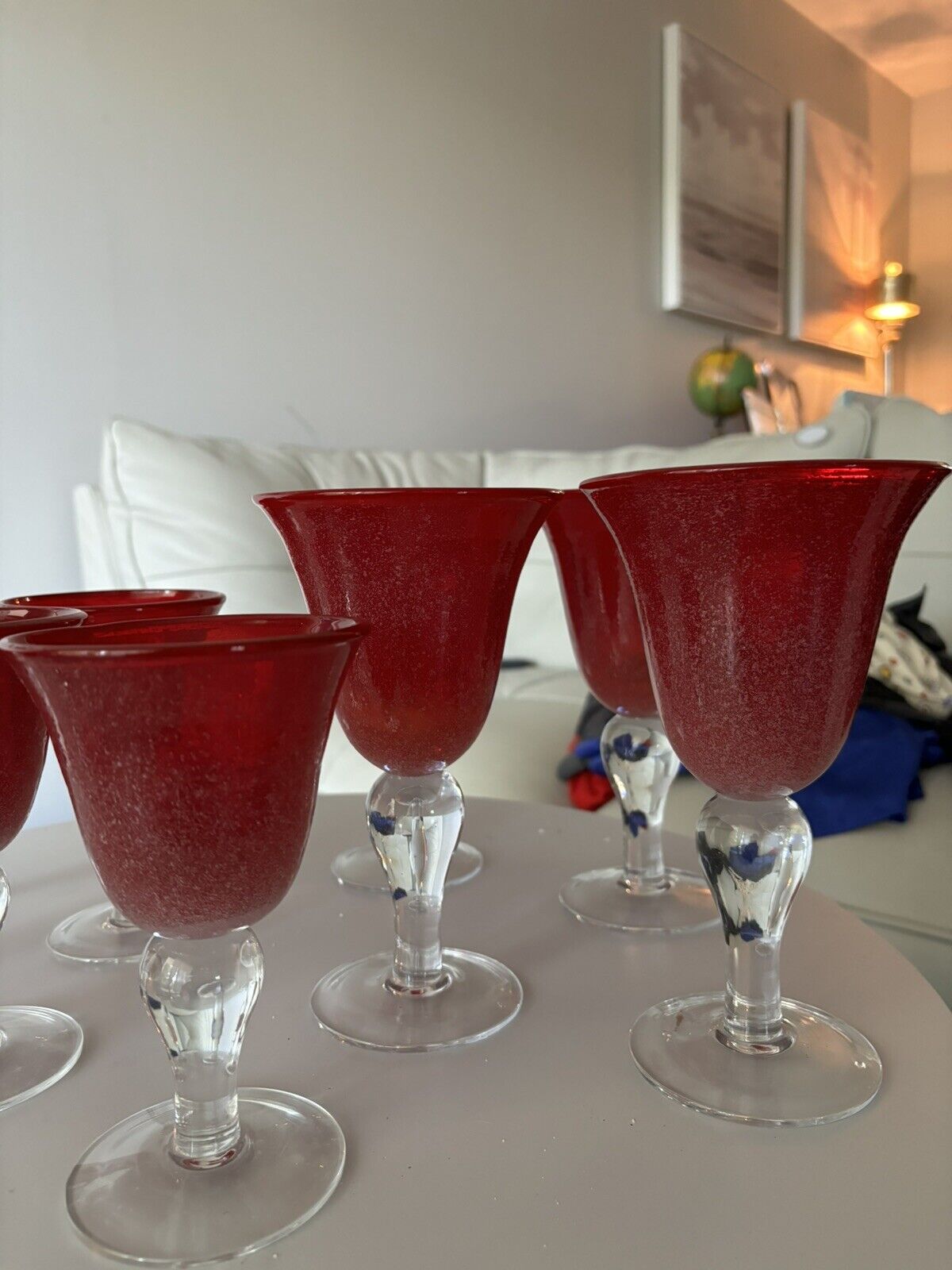Artland Iris Ruby Red Set of  10 Water Goblets Hand Blown Glass