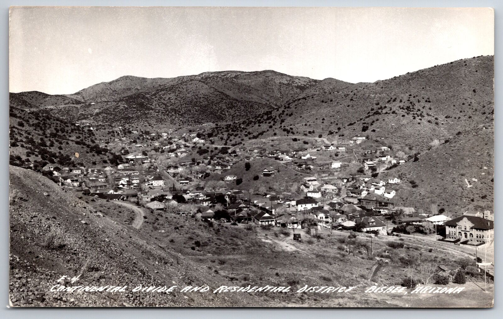Bisbee Arizona~Continental Divide Residential Birdseye~Homes~Roads~1940s RPPC