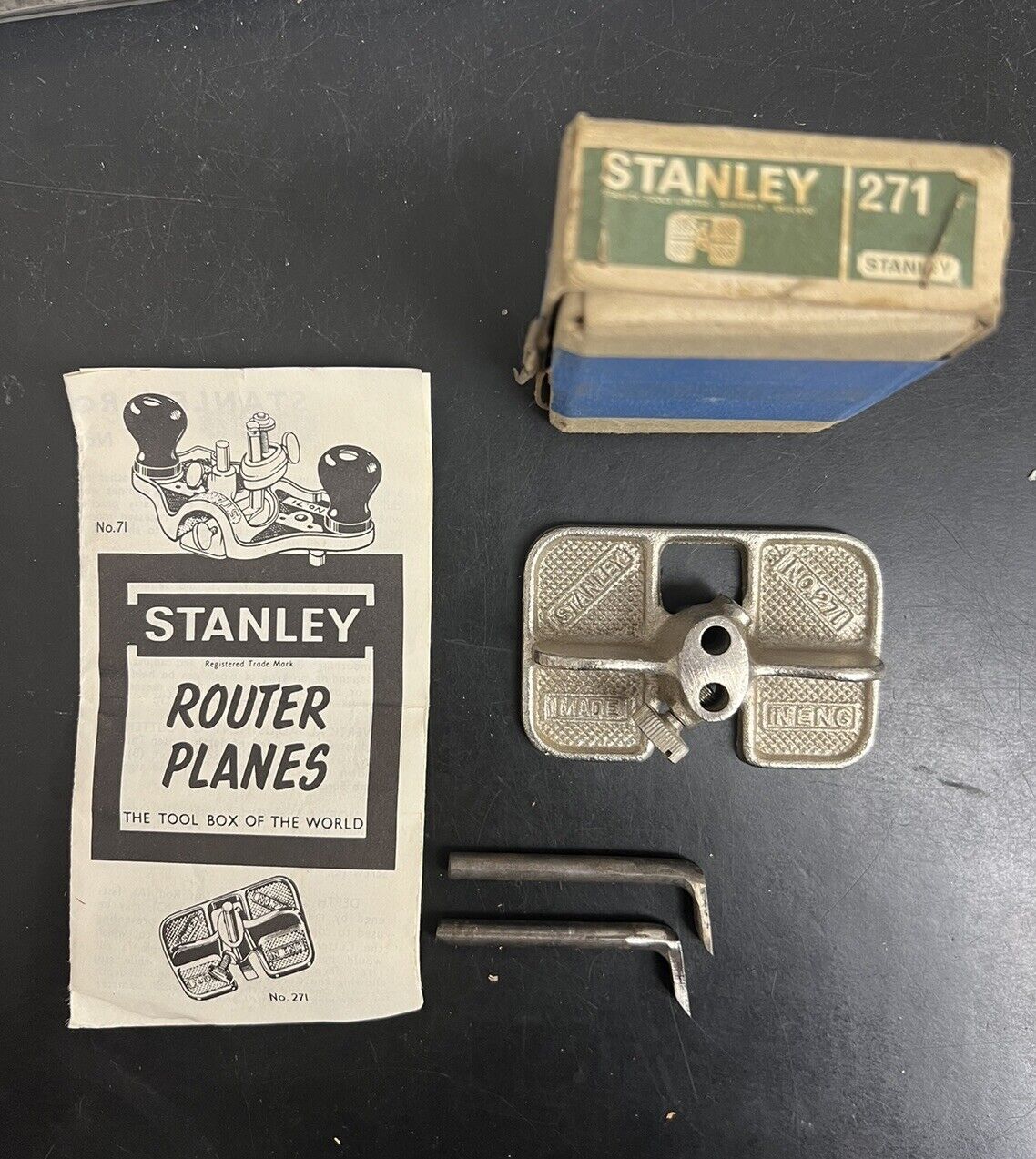 Unused New Old Stock Vintage Stanley No 271 Router Plane Original Box & Cutters