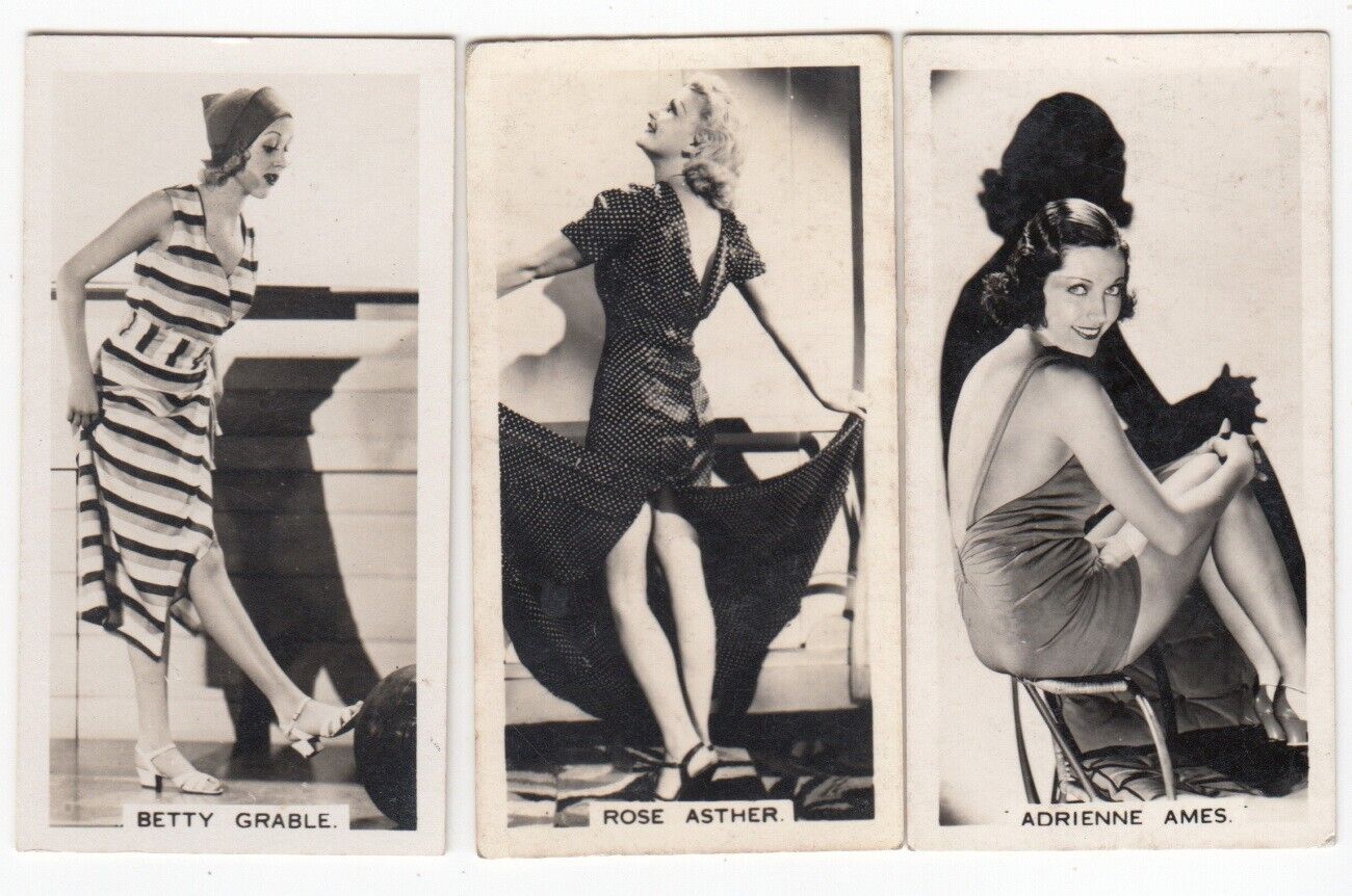 3 1938 Beautiful Film Star Cards BETTY GRABLE * ADRIENNE AMES * ROSE ASTHER