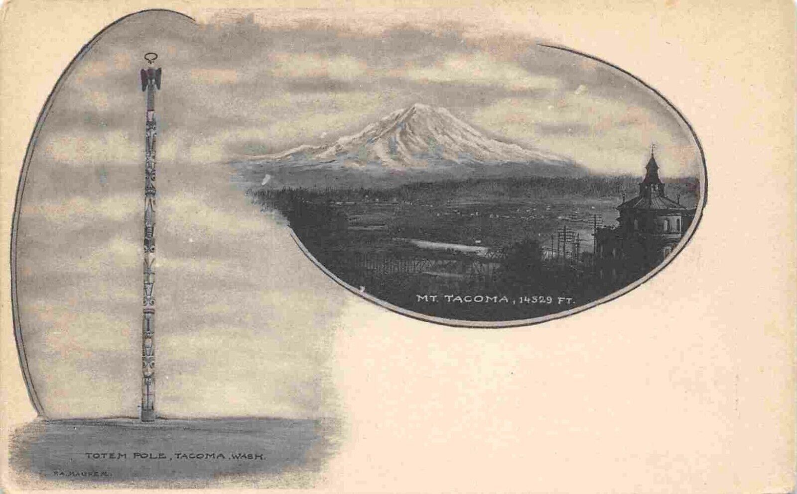 Mt Tacoma Totem Pole Washington 1905c Albertype postcard