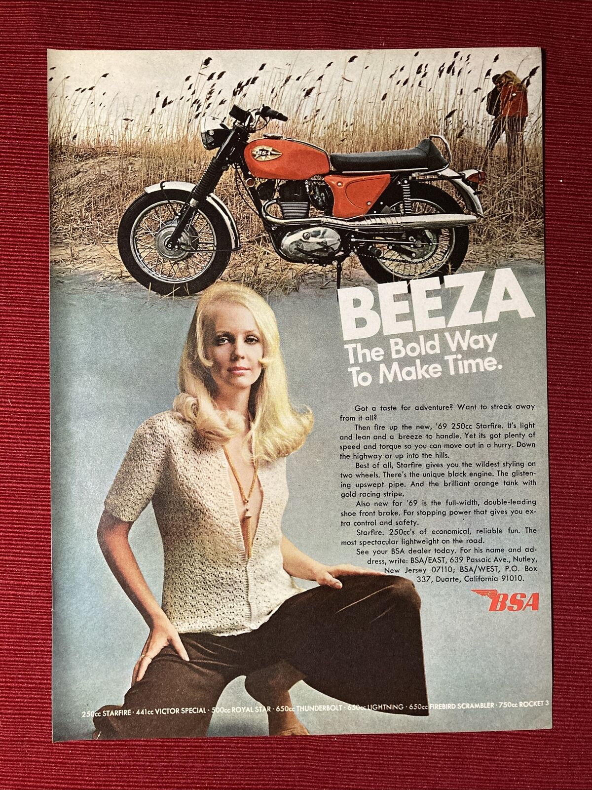 Beeza Starfire Motorcycle 1969 Print Ad - Great To Frame