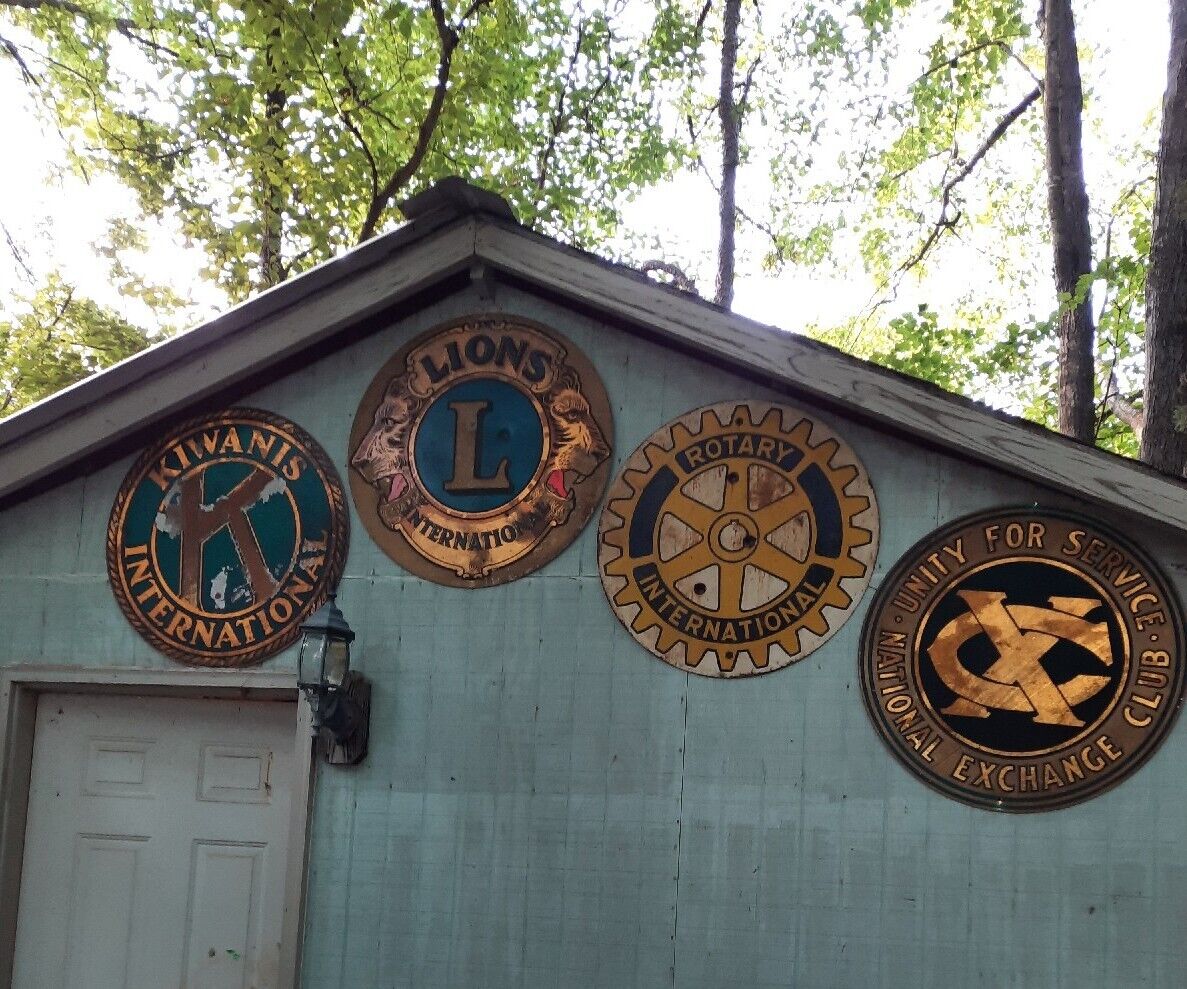 Vintage sign lot LIONS CLUB INTERNATIONAL National Exchange Club Kiwanis rotary