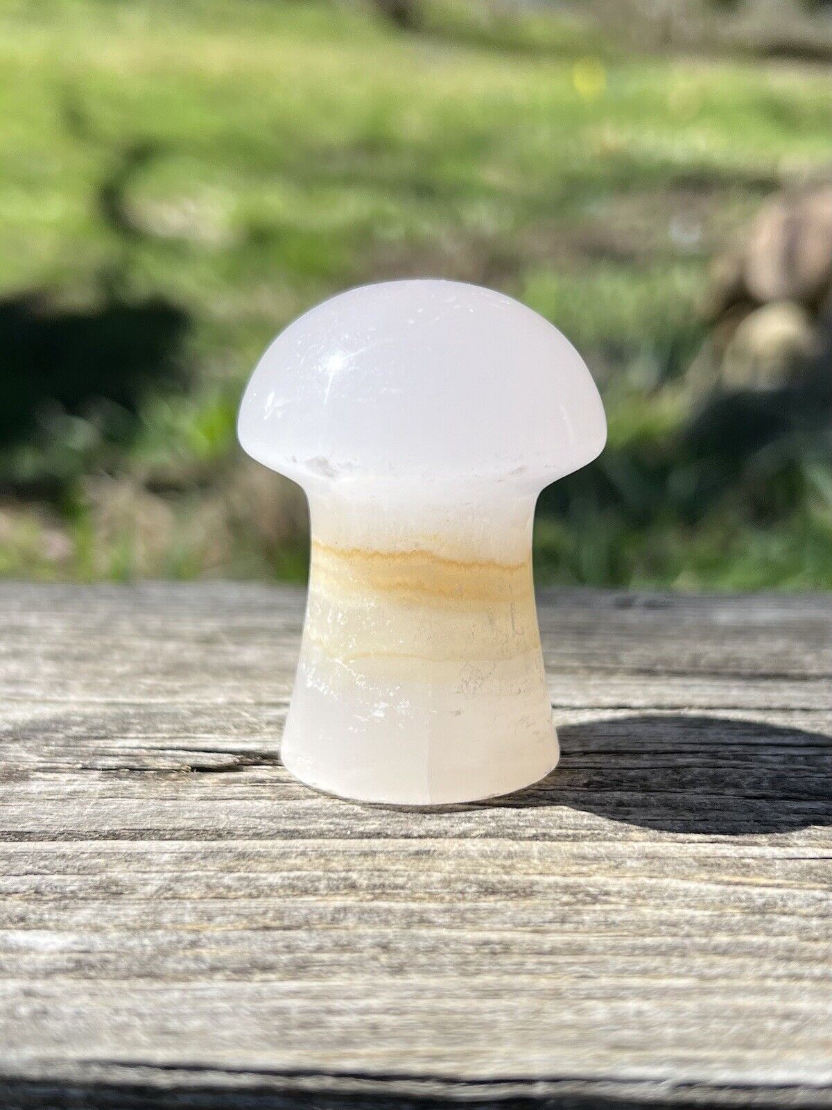 Crystal Mushroom Carving- Natural 2.3” Reiki Banded Calcite Crystal Mushroom
