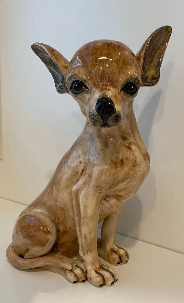 Vintage Ceramic Chihuahua Dog Figurine Life Size 12” Made In Italy Italian