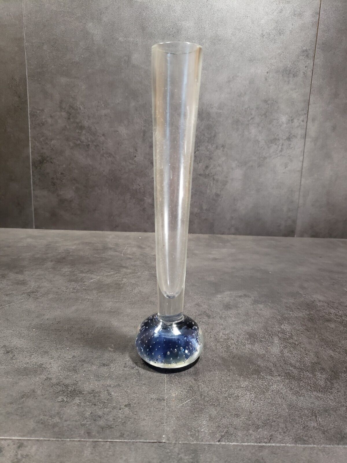 Vintage Hand Blown Glass Controlled Blue Bubble Art Glass Bud Vase