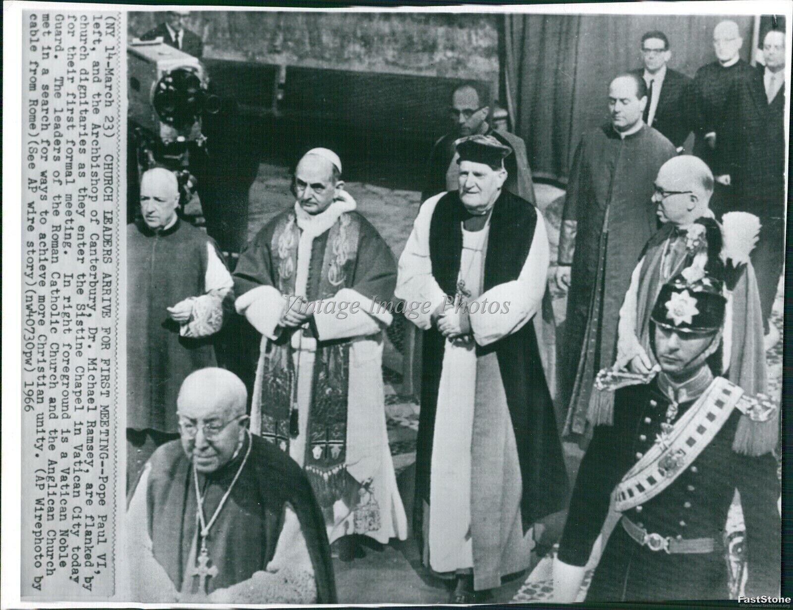 1966 Wirephoto Religious Pope Paul Vi Archbishop Canterbury Michael Ramsey 8X10