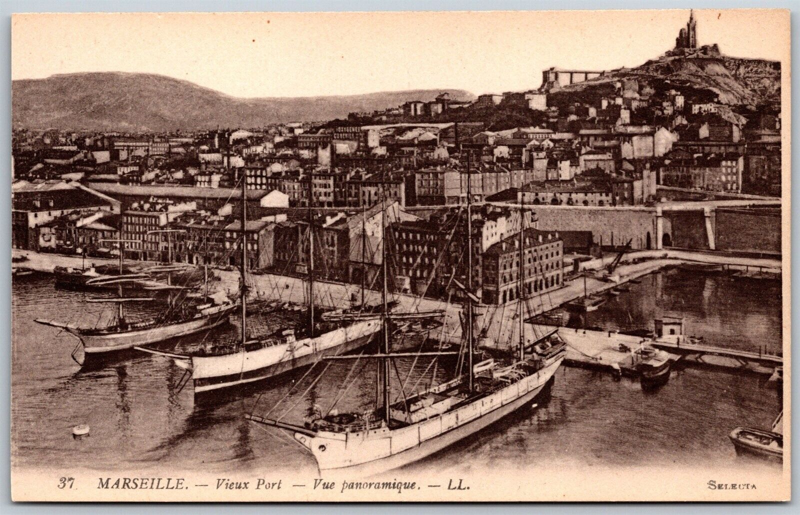 Vtg Marseille France Vieux Port Old Port Panoramic View Ships 1910s Postcard