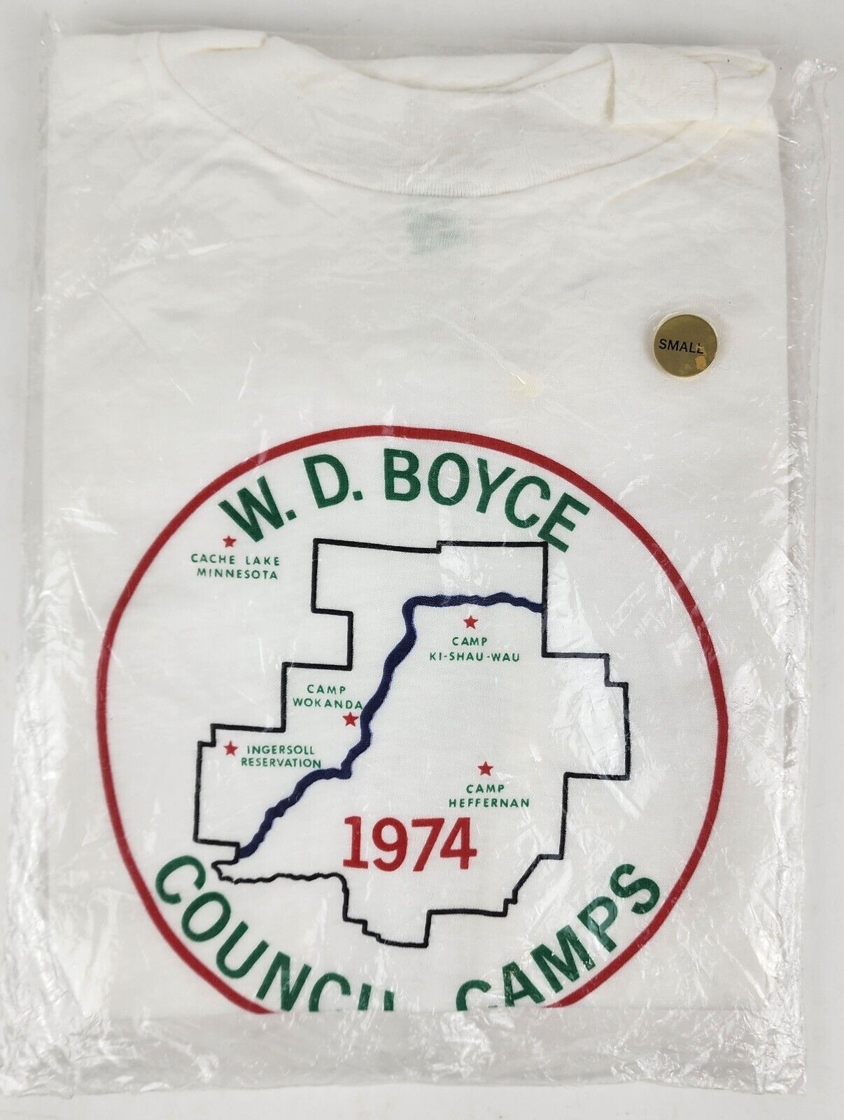 Vintage Boy Scout T Shirt 1974 W.D. Boyce Council Camps Size Small Sealed