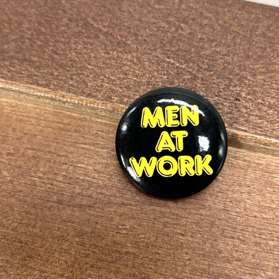 Vintage Small MEN AT WORK Band Music Black Round Pin Button