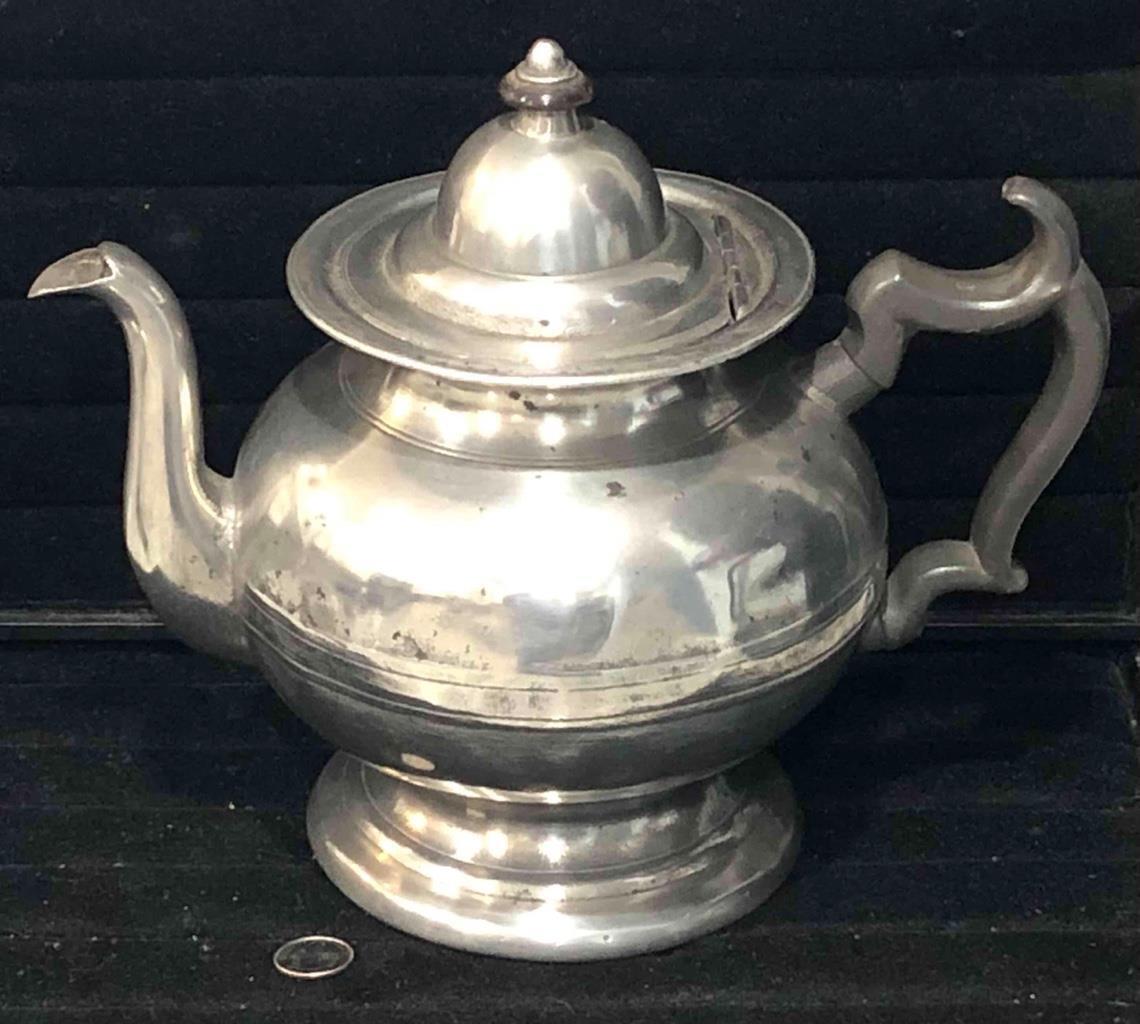 Antique American Pewter Teapot, Ashbil Griswold, c. 1820