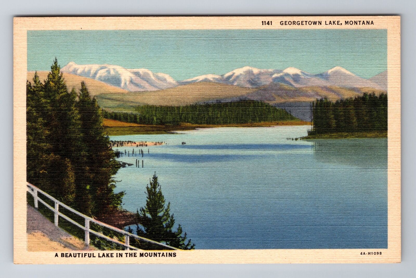 MT-Montana, Aerial Of Georgetown Lake, Antique, Vintage Souvenir Postcard