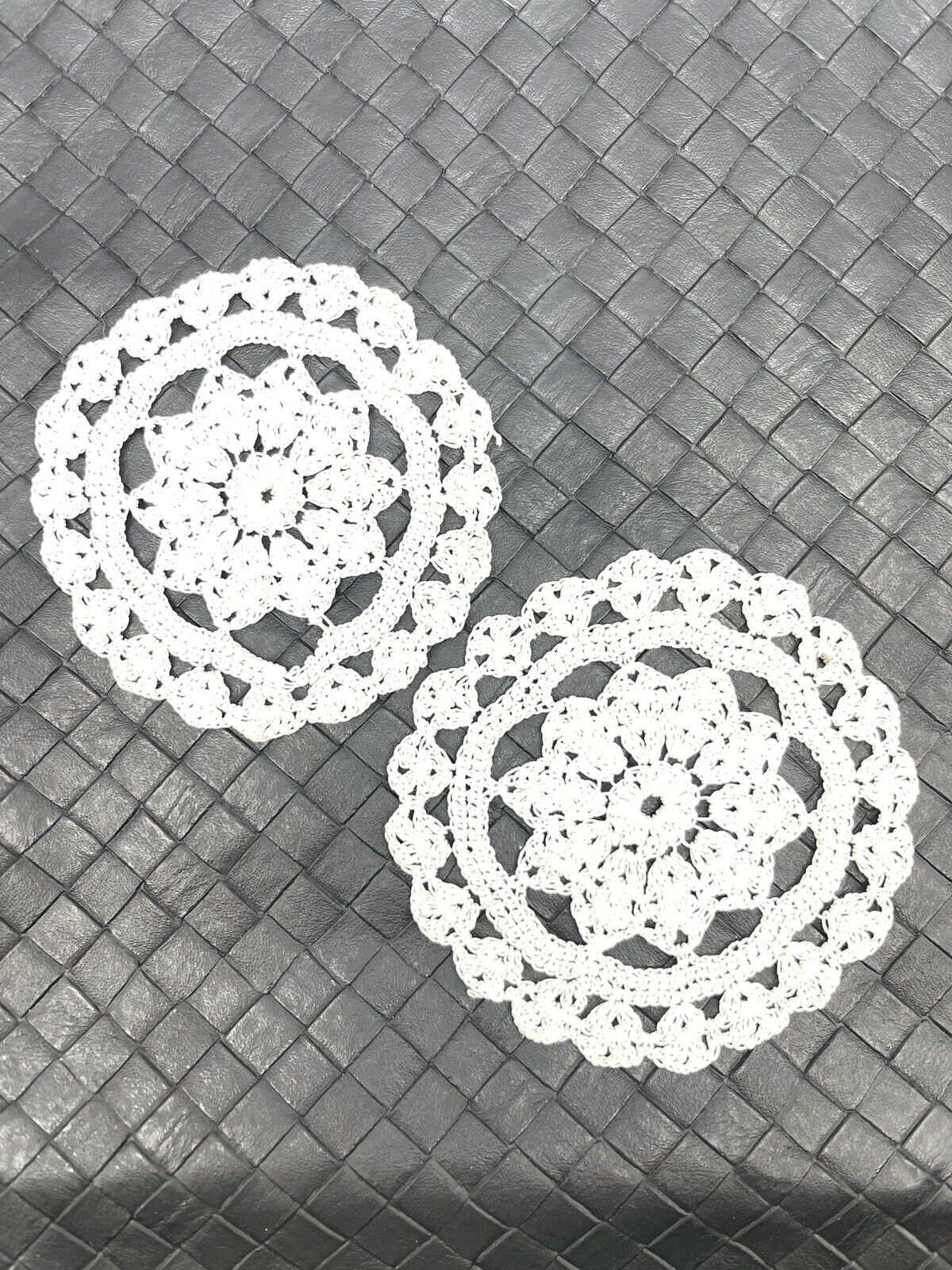 Crocheted Thread Doily Lot 2 White 3.5” Rounds Handmade