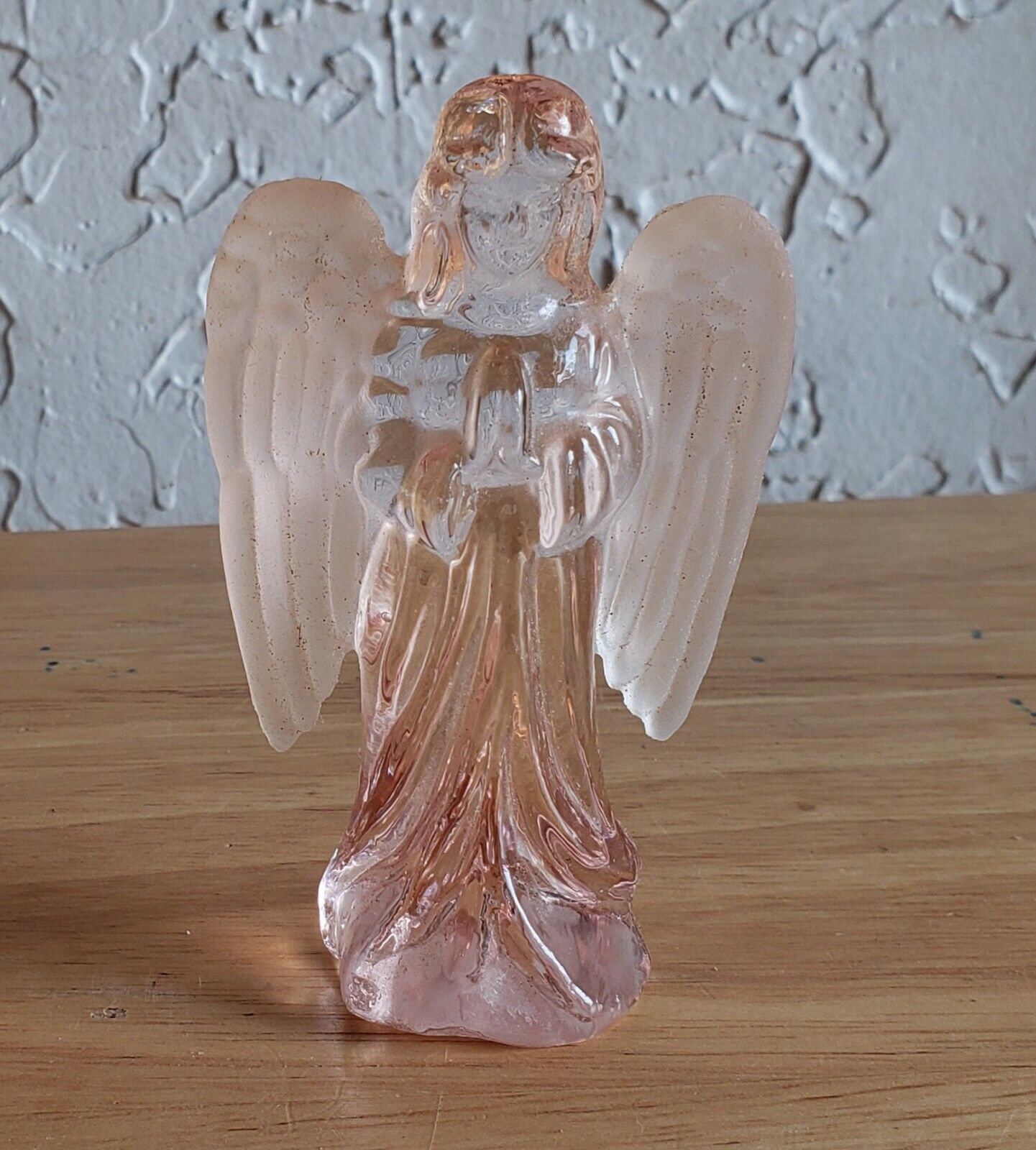 Angel Praying figurine statue spiritual Pink Glass  Frosted Wings Figurine