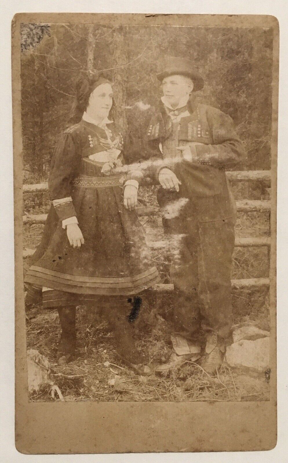 Antique CDV Photograph Norwegian Couple Wearing Traditional Costume