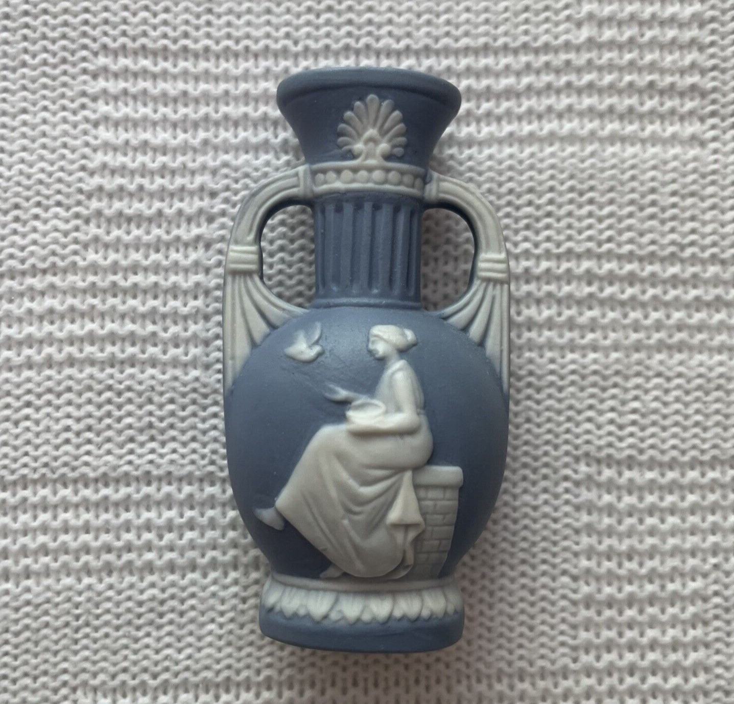 Vintage Jasperware Blue And White Small Miniature Vase 3.25” Made in Germany