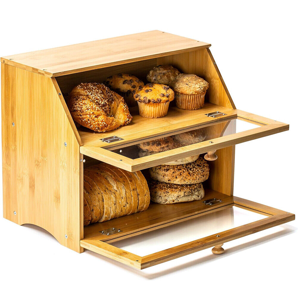 2-Layer Bread Box For Kitchen Counter Large Capacity Container With Clear Window