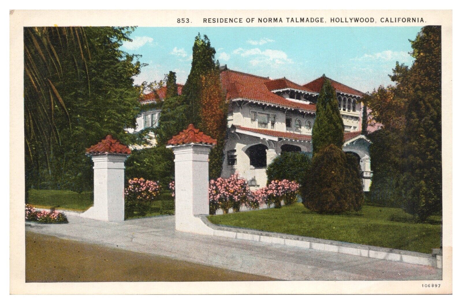 Vintage Residence of Norma Talmadge Hollywood CA Postcard Unposted WB