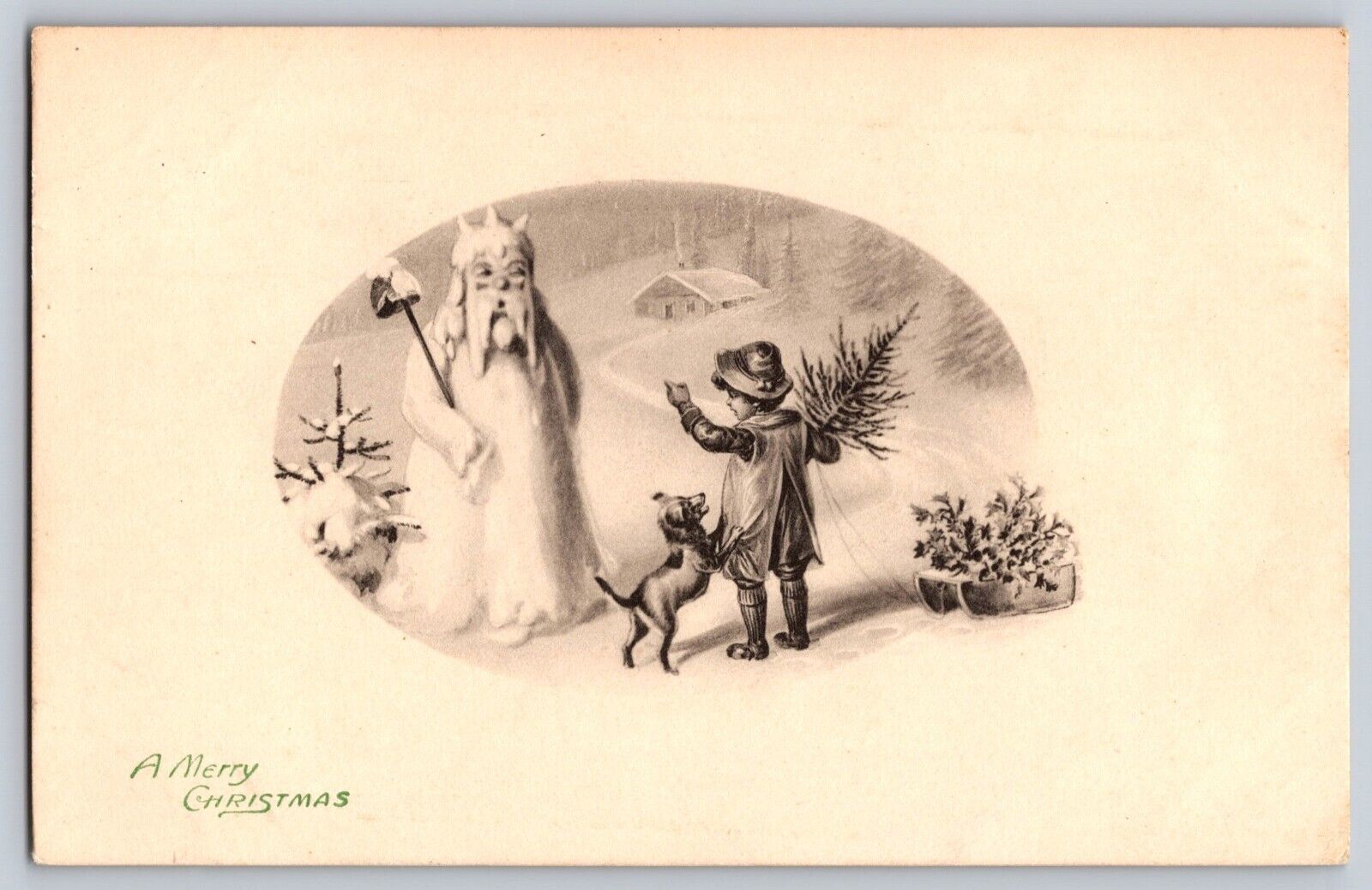 c1910 Santa Claus As Snowman Child Dog Tree   Germany Christmas P602