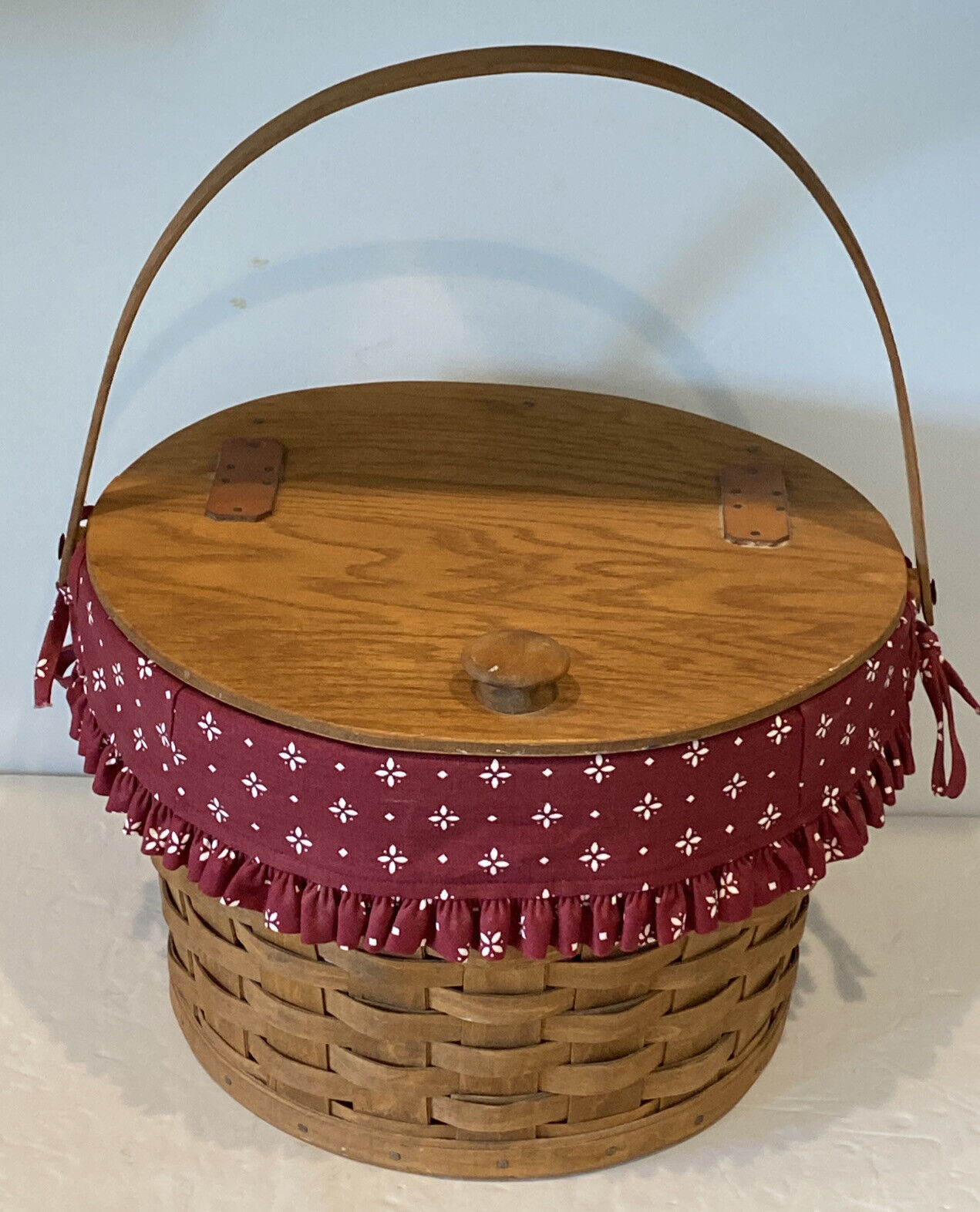 Longerberger Large Sewing Basket Green Fabric Insert Lid & Handel 13” x 8.5”