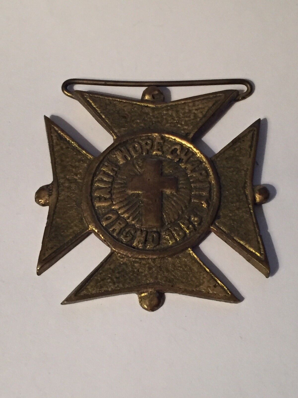FAITH HOPE AND CHARITY DRGND 1883 CATHOLIC ORDER OF FORESTERS BRASS MEDAL 