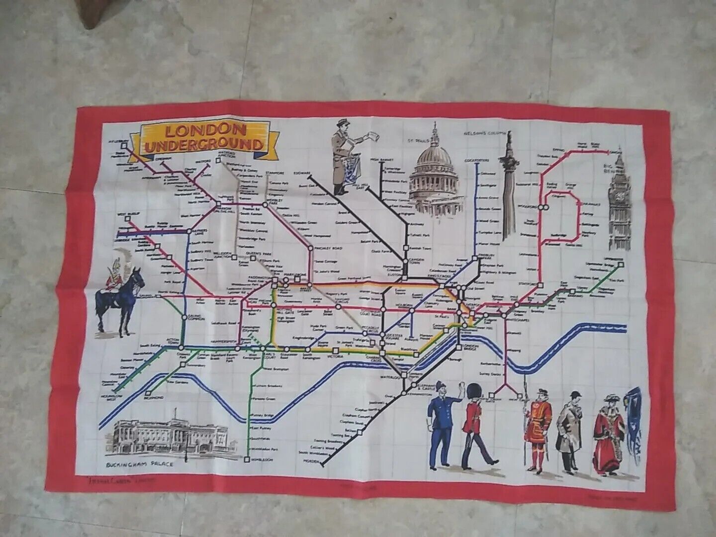 Vintage Map of the CITY OF LONDON Underground Linen Tea Towel IRISH Cabins 