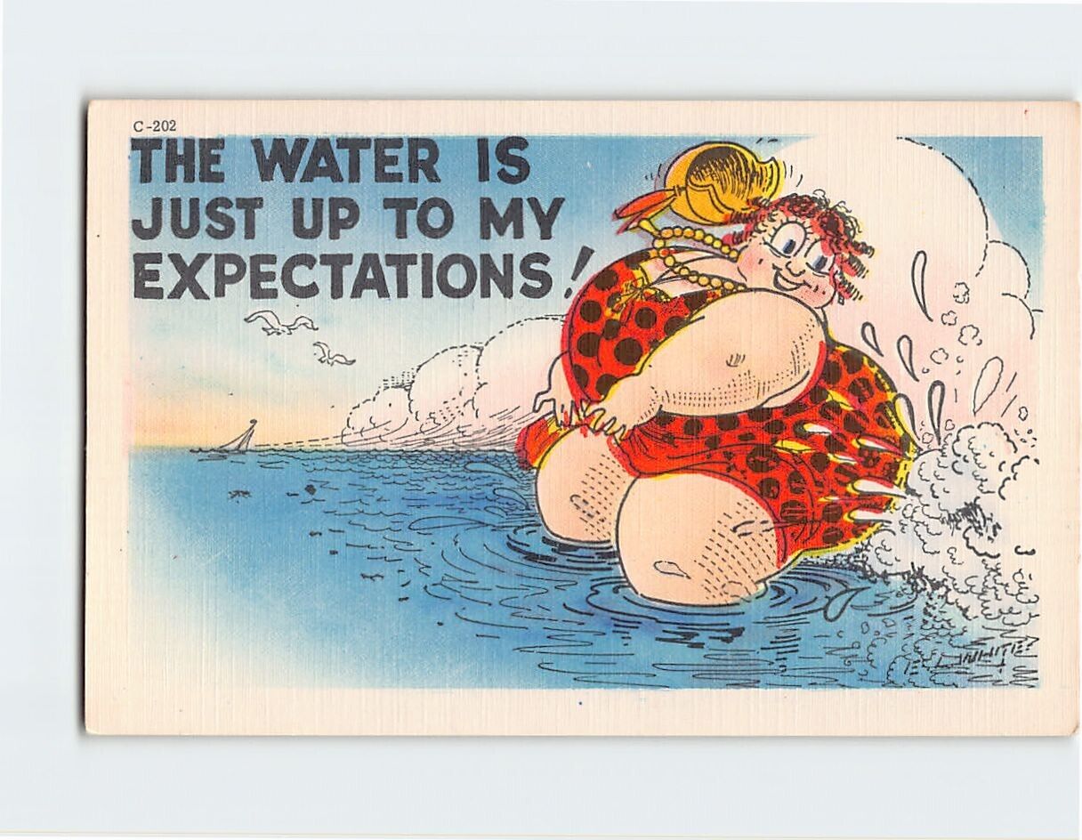 Postcard The Water Is Just Up To My Expectations with Humor Comic Art Print