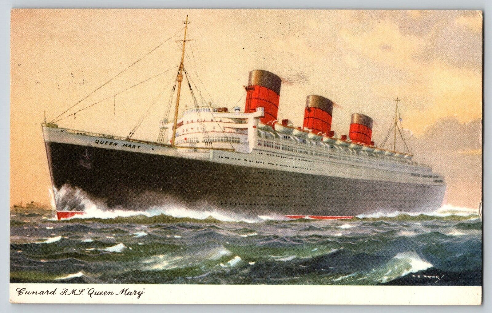 Postcard Cunard RMS Queen Mary - Posted at Sea 1959 Southampton