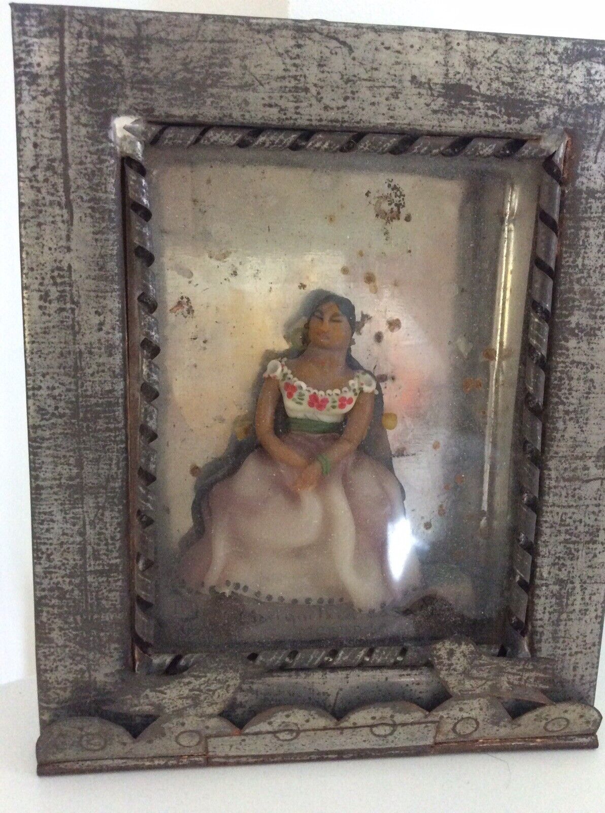 Antique Wax Doll In Frame Mexico Signed By Artist Dated 1938