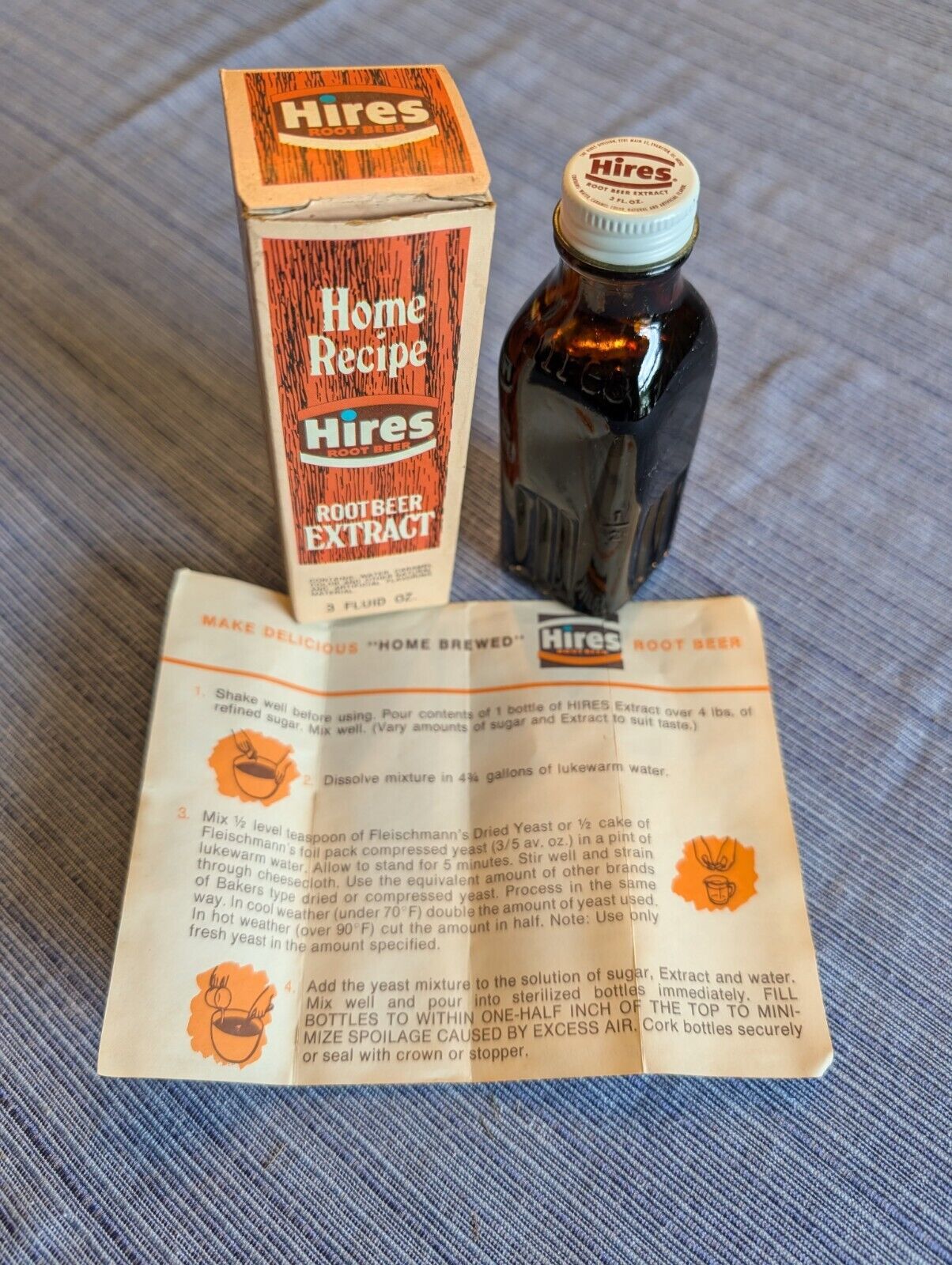 Vintage Hires Root Beer Extract 3 oz. Bottle, Original Box & Instructions