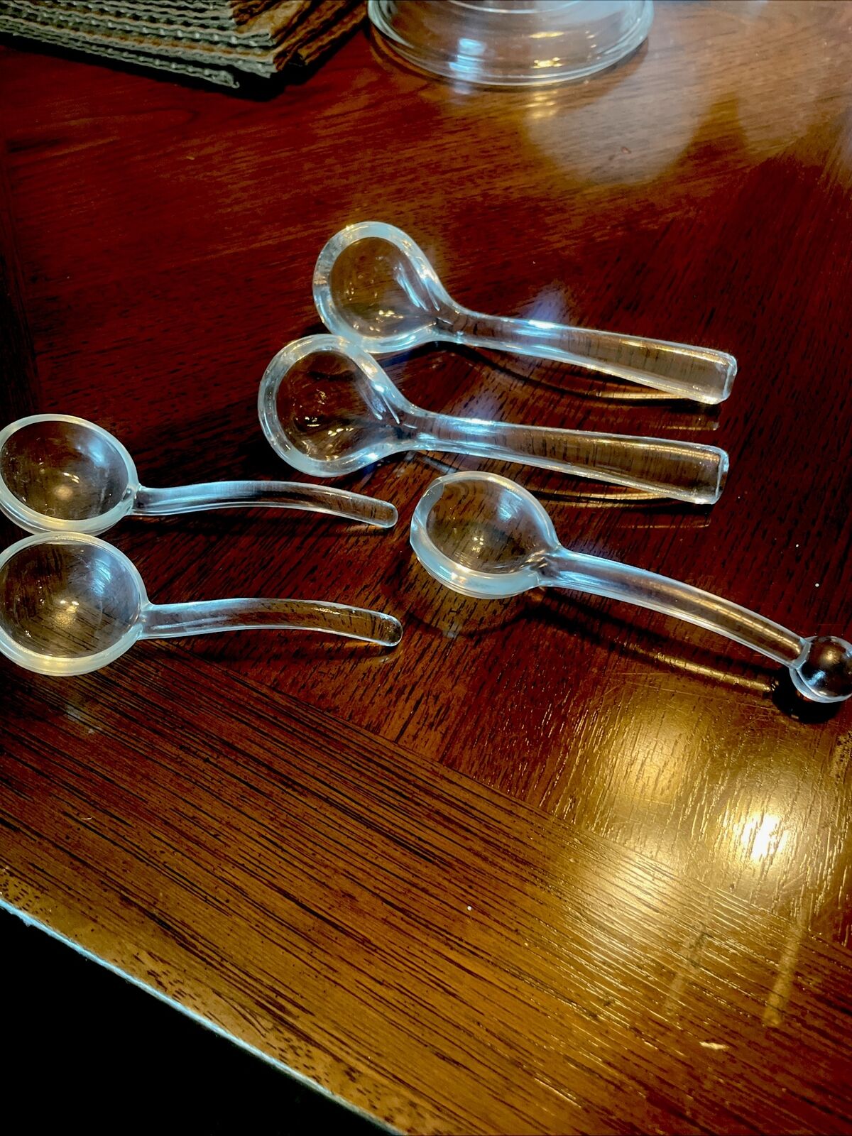 Glass Condiment Spoons Set Of 5 Assorted Styles.