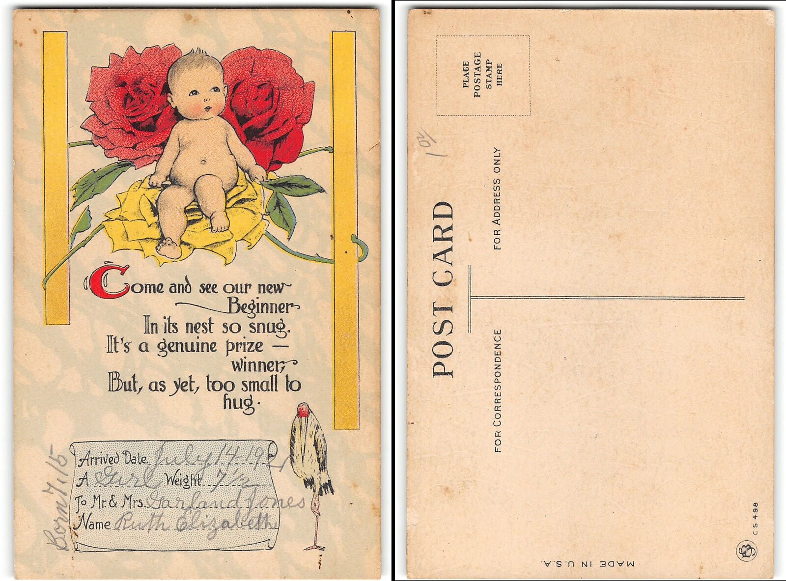 unsent PPC, baby announcement, 1921