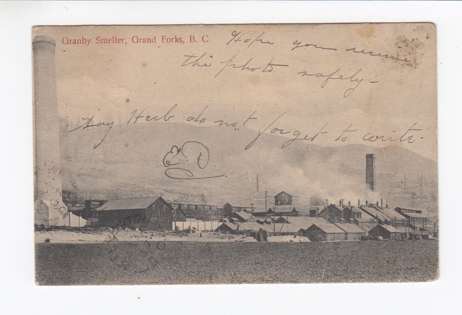 Granby Smelter Grand Forks, B.C. 1907 Postcard
