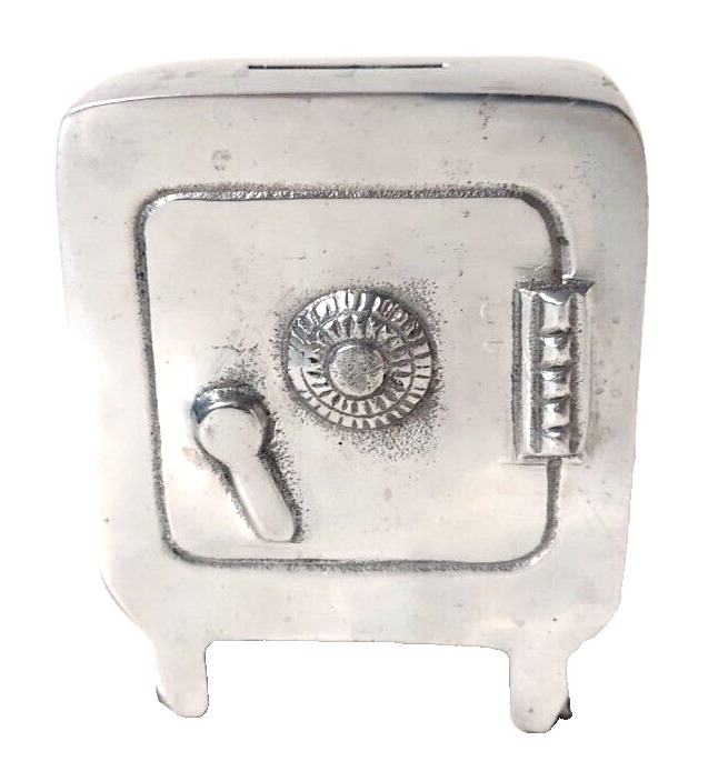 Solid Cast Silver tone Metal Combination tumbler Lock Coin piggy Bank 5.5\