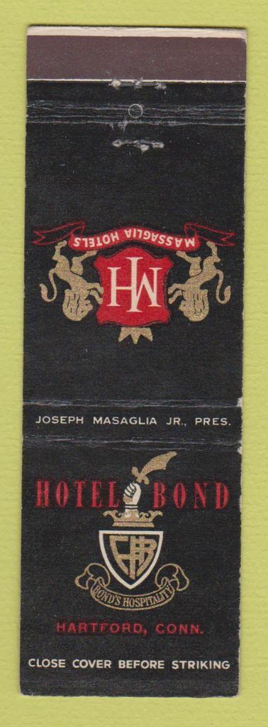 Matchbook Cover - Hotel Bond Hartford CT