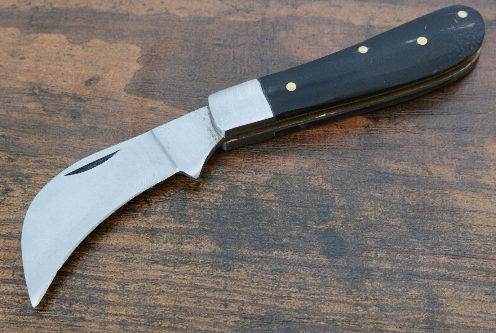 Mini Hawkbill Pocket Knife Wood Handle Vintage Style OG Small 3 Inches Black