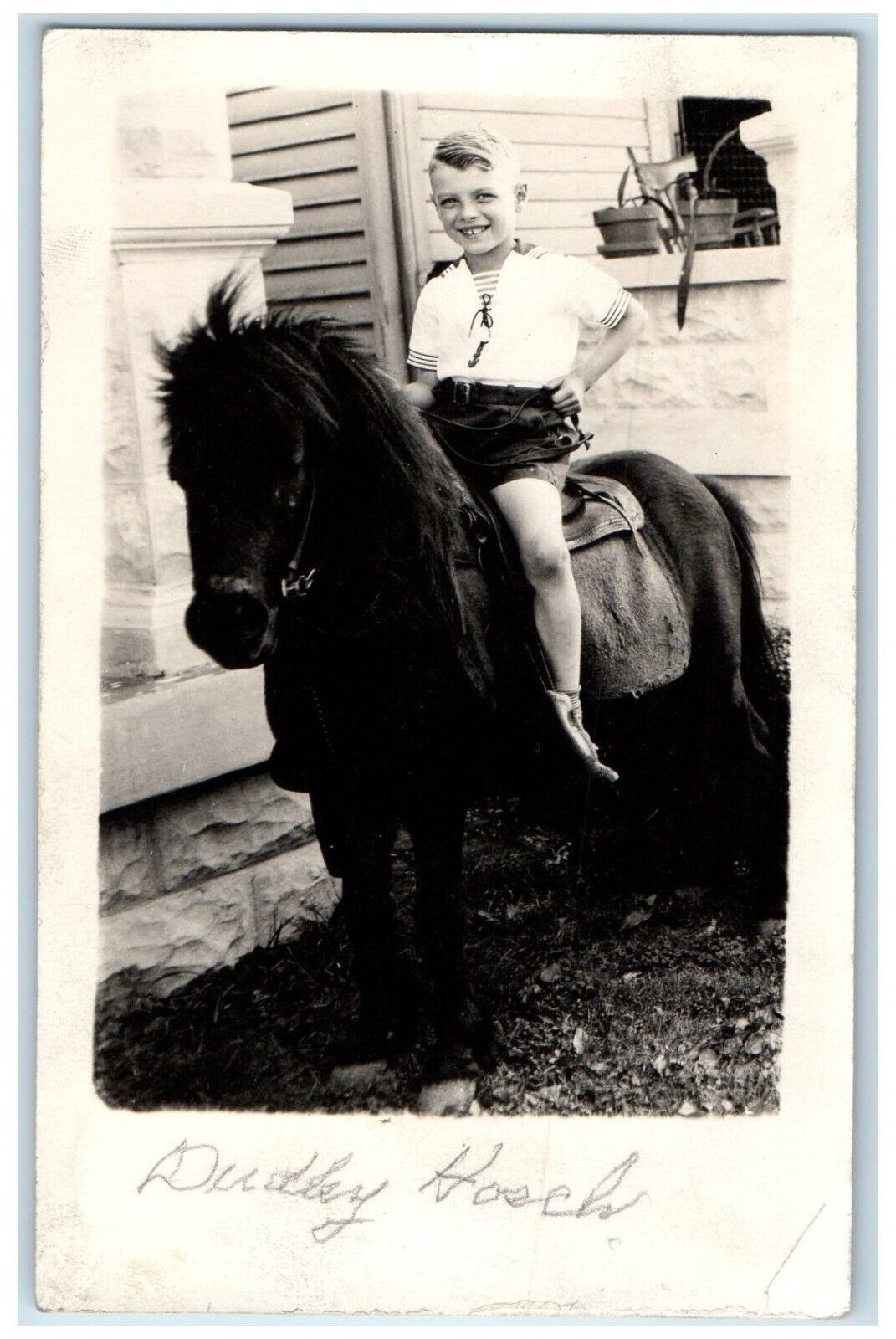 c1930\'s Boy Sailor Uniform Riding Pony RPPC Photo Unposted Antique Postcard